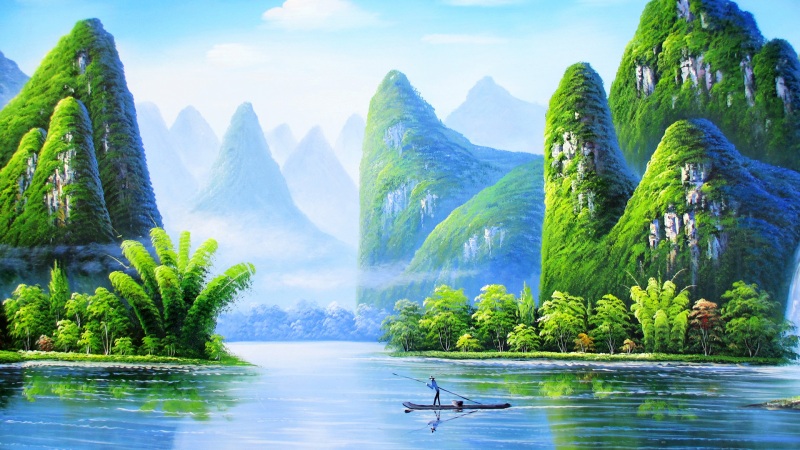 美丽漂亮的桂林山水风景精美绘画桌面壁纸